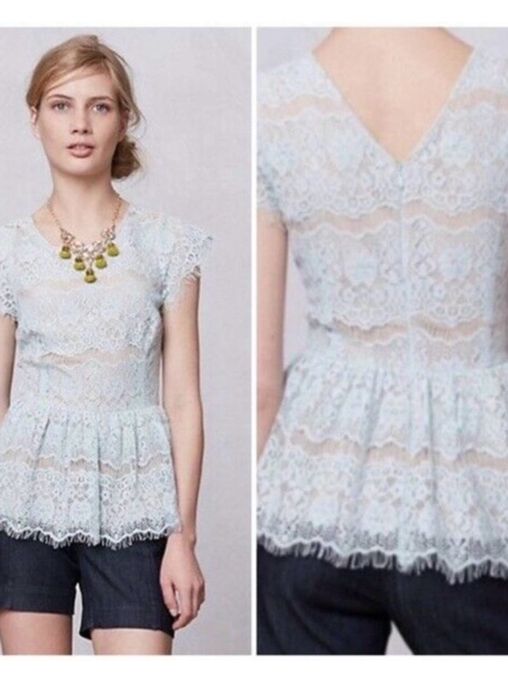 Maeve | Anthropologie Katrina
Mint Lace Peplum Top